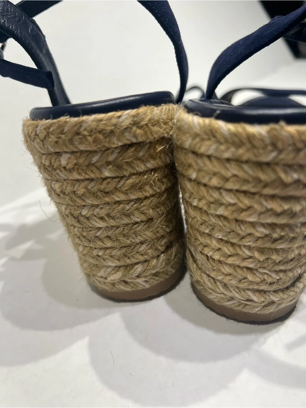 Stuart Weitzman Navy Suede Espadrille Wedge Sandals with Ankle Strap Sz 7 - Picture 3 of 6